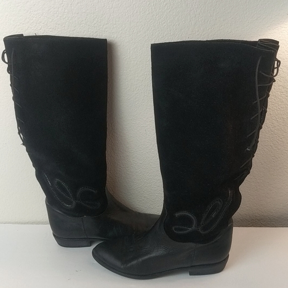 Sudini Shoes - Sudini black suede leather tall boots size 8 b